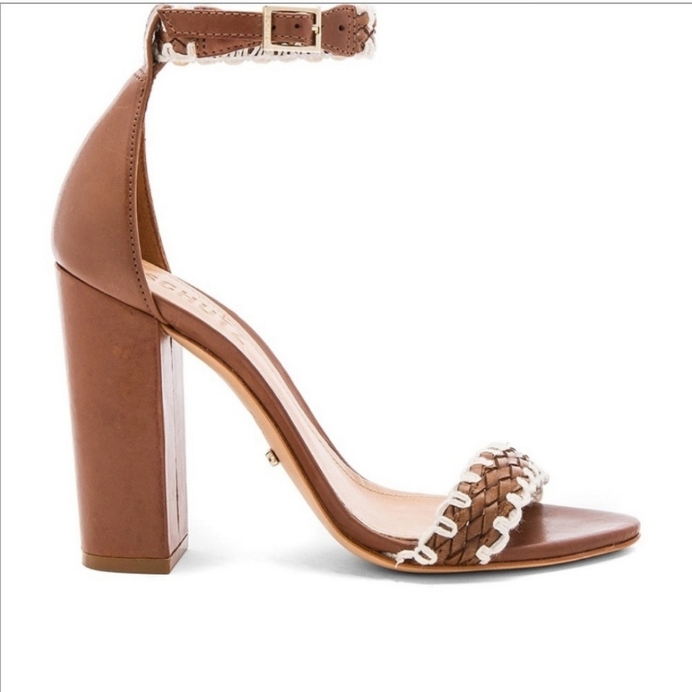 Schultz | Floriza Anklestrap Open Toe woven leather heels Size 8.5